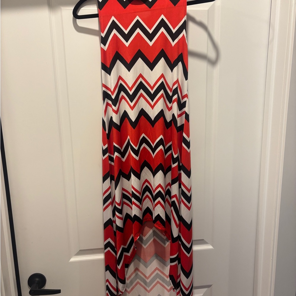 Red and Black Chevron Maxi Dress